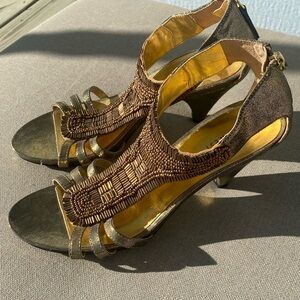 NINE WEST Gold and Bronze Ornate Heels